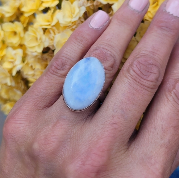 🌛Rainbow Moonstone Gemstone Boho Sterling Silver Ring - Picture 2 of 5